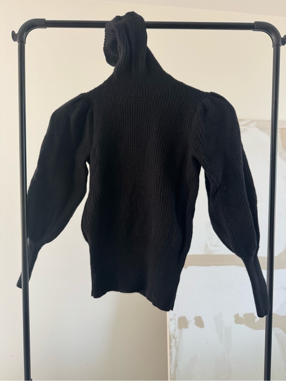 Madewell Black Ribbed Turtleneck with Puff Sleeves